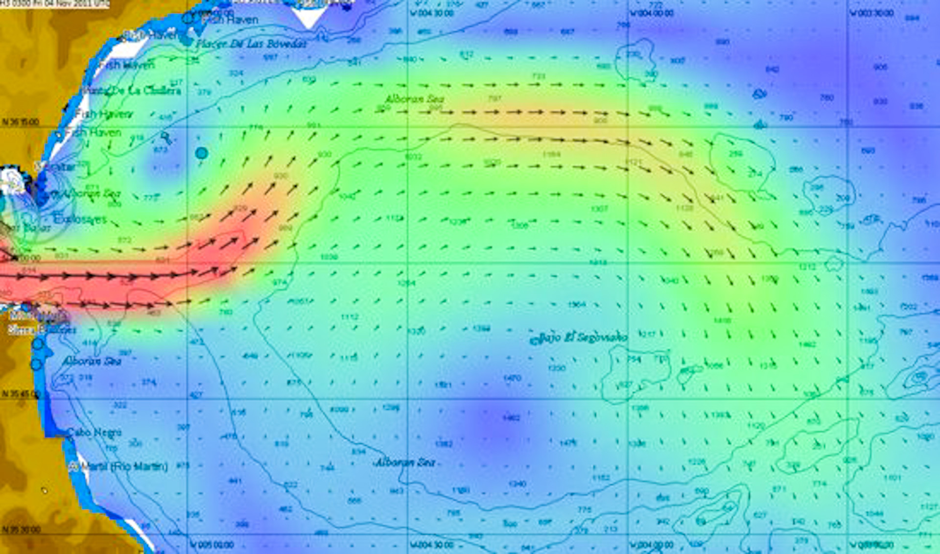 Figur 3.2. Även dagens beräkning över förväntade havsströmmar genom Gibraltar förutses med god precision så man bör inte bli överrumplad.