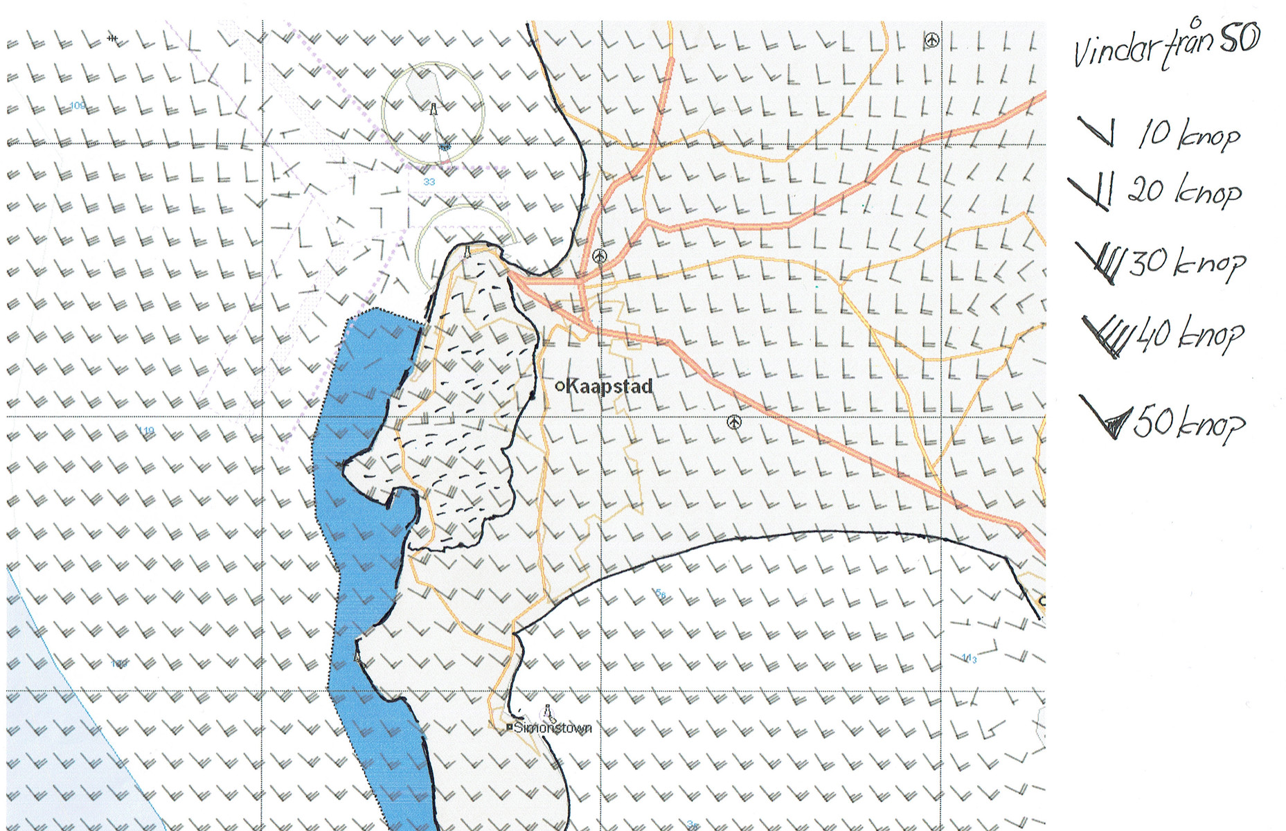 6.2. Prognos över väderläget med mycket kraftiga sydostvindar från högupplösta modeller över området.